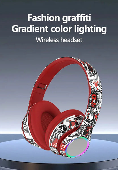 P85 Bluetooth 5.3 Wireless Headphones Over Ear Gaming Headset with Microphone, LED Light Foldable Bluetooth 5.3 Headphones, FM Radio & Noise Cancellation