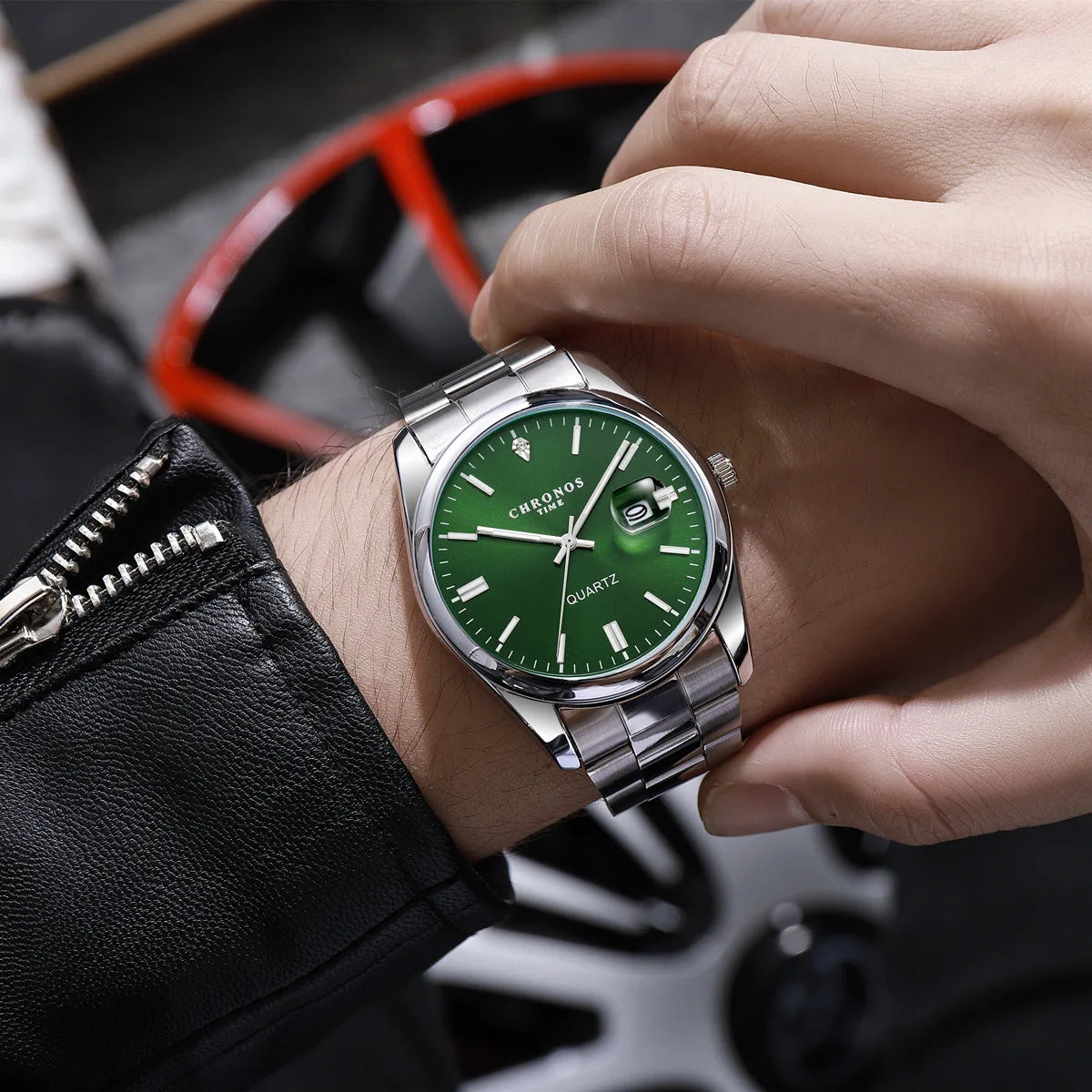Męski zegarek na rękę CHRONOS – luksusowa marka, wodoodporny, podświetlany, z datownikiem, ze stali nierdzewnej, z mechanizmem kwarcowym.