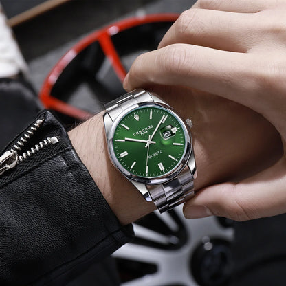 Męski zegarek na rękę CHRONOS – luksusowa marka, wodoodporny, podświetlany, z datownikiem, ze stali nierdzewnej, z mechanizmem kwarcowym.