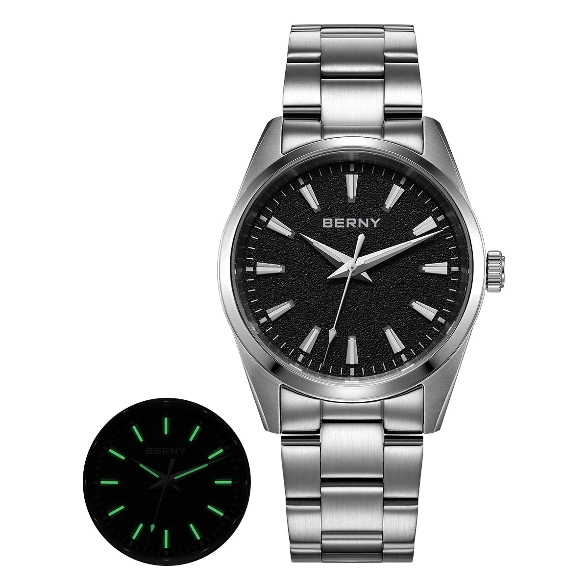 BERNY Men's Watch Luminous AR Sapphire 10ATM Classic  Dress Business Quart Watches for Men Fashion Casual Wristwatch