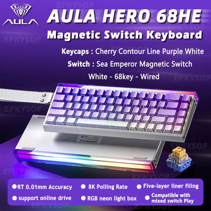 Teclado AULA HERO 68HE con interruptores magnéticos RGB Gaming mecánico Rapid Trigger retorno 8K con cable para esports personalizable