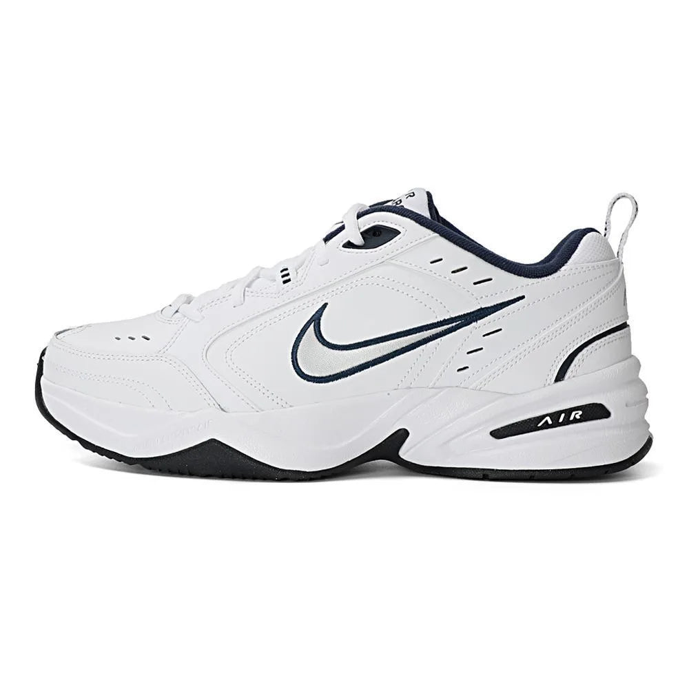 Nike Air Monarch 4 White Navy Fabric Leather Retro Classic Non-Slip Low-Top Dad Shoes Men's Blue and White 415445-102