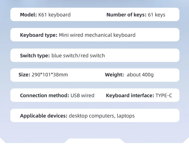 APAYADO K61 Mini Mechanical Keyboard 61-Key Wired Gaming Keyboard with Hot-Swappable Red/Blue Switches, RGB Backlit 60% Compact Mechanical Keyboard