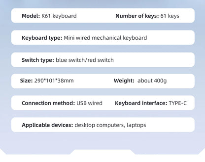 APAYADO K61 Mini Mechanical Keyboard 61-Key Wired Gaming Keyboard with Hot-Swappable Red/Blue Switches, RGB Backlit 60% Compact Mechanical Keyboard