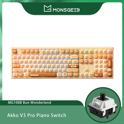 Tastiera meccanica wireless Akko MonsGeek MG108B Bun Wonderland, profilo MOG, RGB, 108 tasti, formato full size, hot swap, USB / 2.4G / BT 5.0