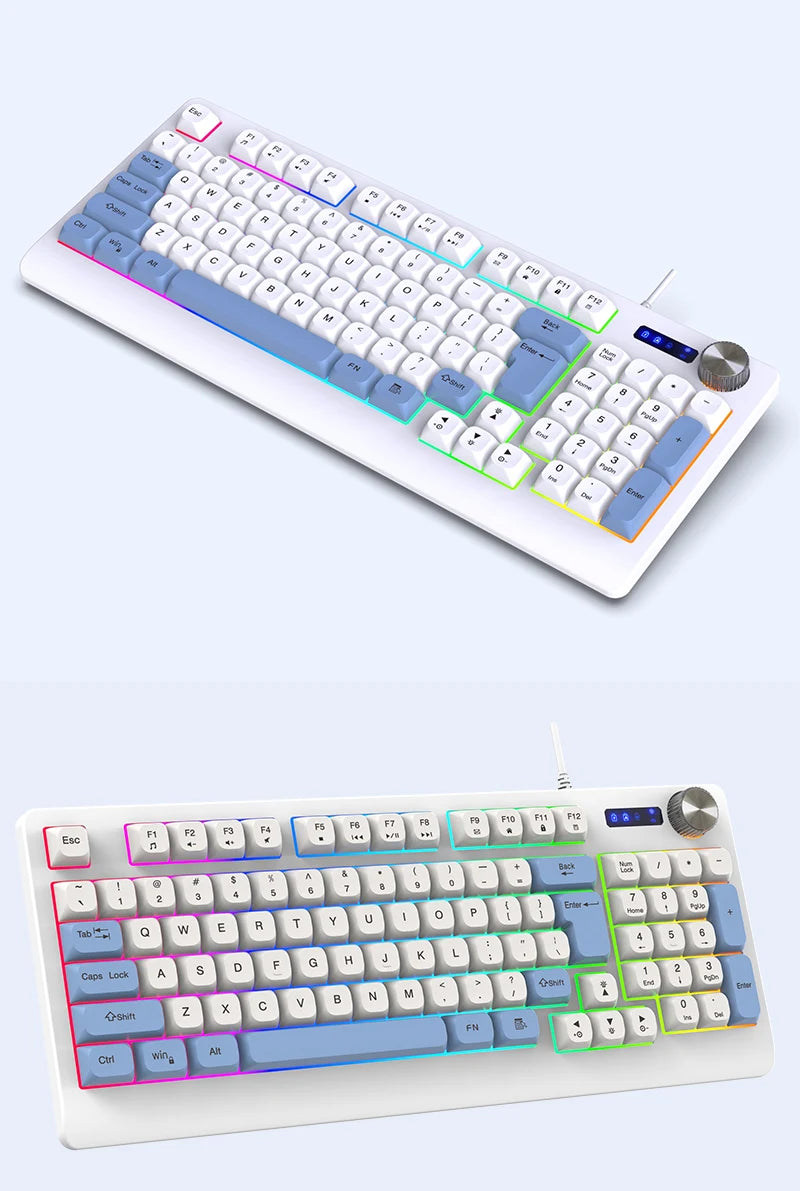 93 Keys Wired Gaming Keyboard with RGB Backlight Multi-Function Knob Color Matching Mechanical Feel Keyboard for PC Laptop Gamer