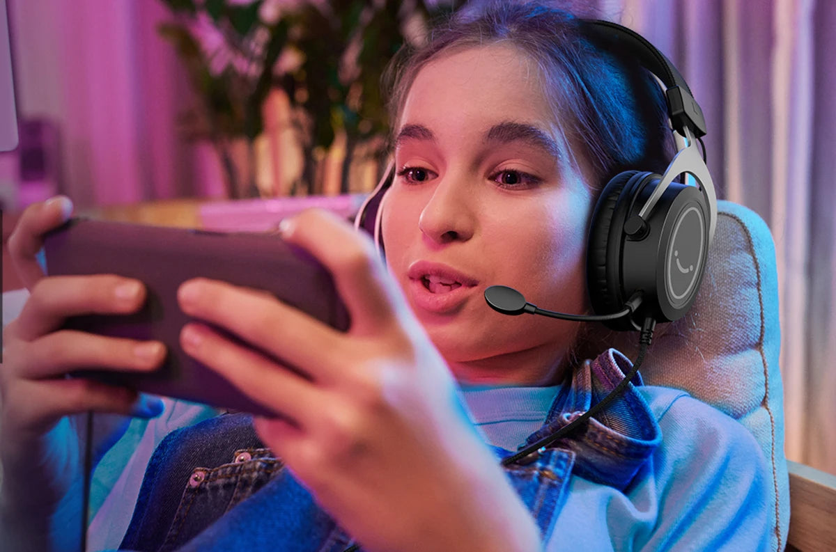 FIFINE Gaming Headset with Stereo Sound/Detachable MIC/RGB/Line Control,Over-Ear Headphone for PC PS4 PS5 Xbox -AMPLIGAME H3