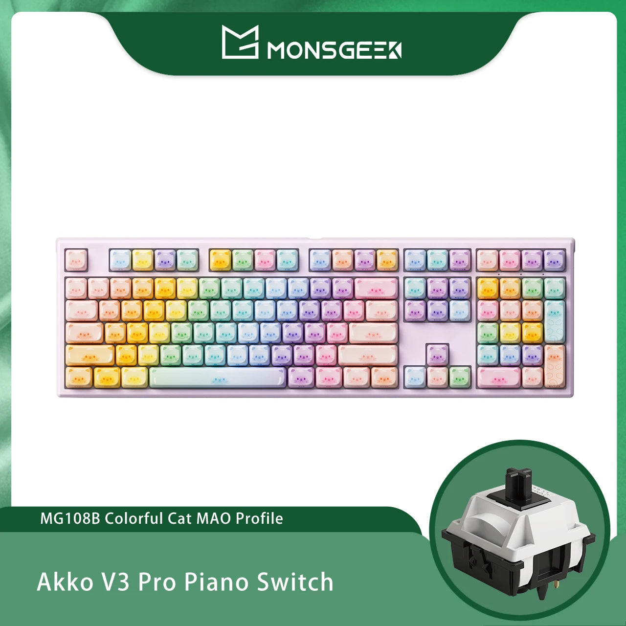 Tastiera meccanica wireless Akko MonsGeek MG108B Bun Wonderland, profilo MOG, RGB, 108 tasti, formato full size, hot swap, USB / 2.4G / BT 5.0