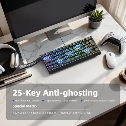 7KEYS 60% Compact Wired Keyboard with RGB Backlighting, Gradient Keycaps, USB Gaming Keyboard for Windows PC, Laptop & Tablet