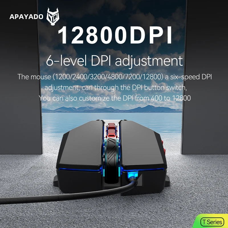 APAYADO T4 Wired Gaming Mouse 12800 DPI RGB Gaming Mouse with 1000Hz Polling Rate, Ultra-Light Cable, 60IPS Precision Mouse for PC & Laptop