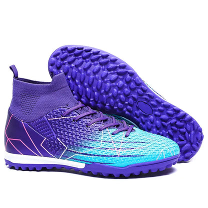 New Professional High-Top Football Shoes Artificial Grass Leather Youth Students Training Soccer Shoes for Men and Women Sports