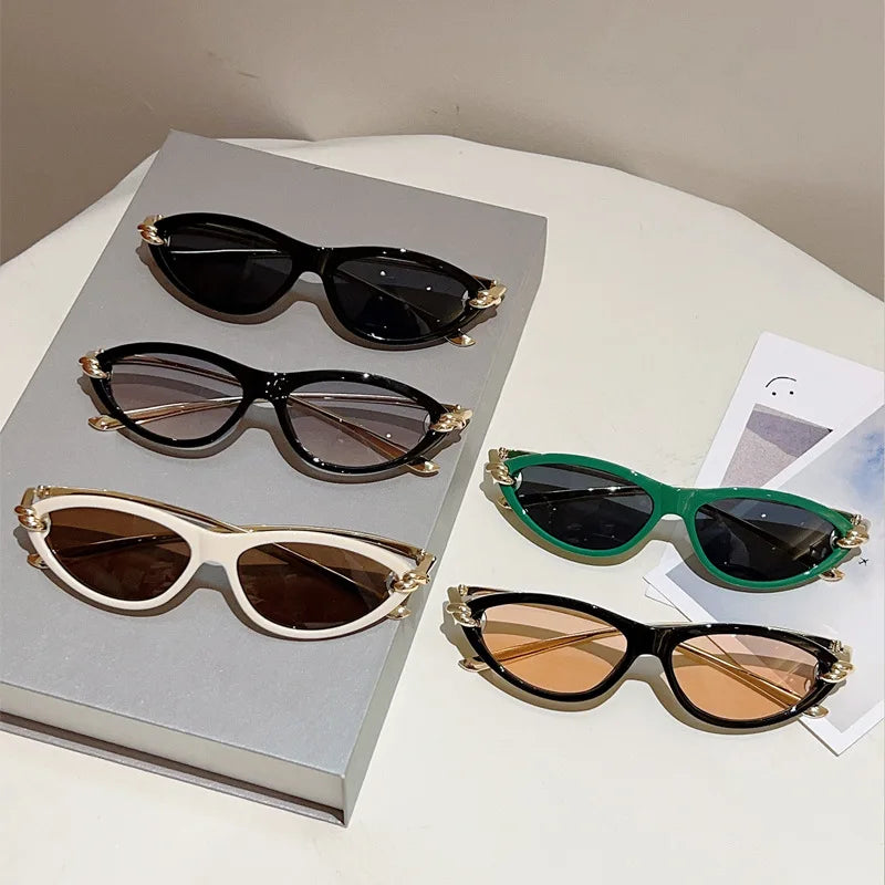 vintage small cat eye sunglasses for women new fashion beige gradient alloy sun glasses ladies elegant driving shades uv400