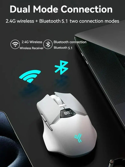 Wireless Bluetooth Mouse with Smart Screen Display, Dual Mode Bluetooth 5.1 & 2.4G Rechargeable Silent Mouse, 6400 DPI Ergonomic Office Mouse for Laptop, Tablet & Notebook