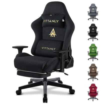 Kitinjoy Natural Suede Gaming Chair High Back Ergonomic Computer Chair with Footrest, Reclining Office Chair, Adjustable Swivel Gaming Seat