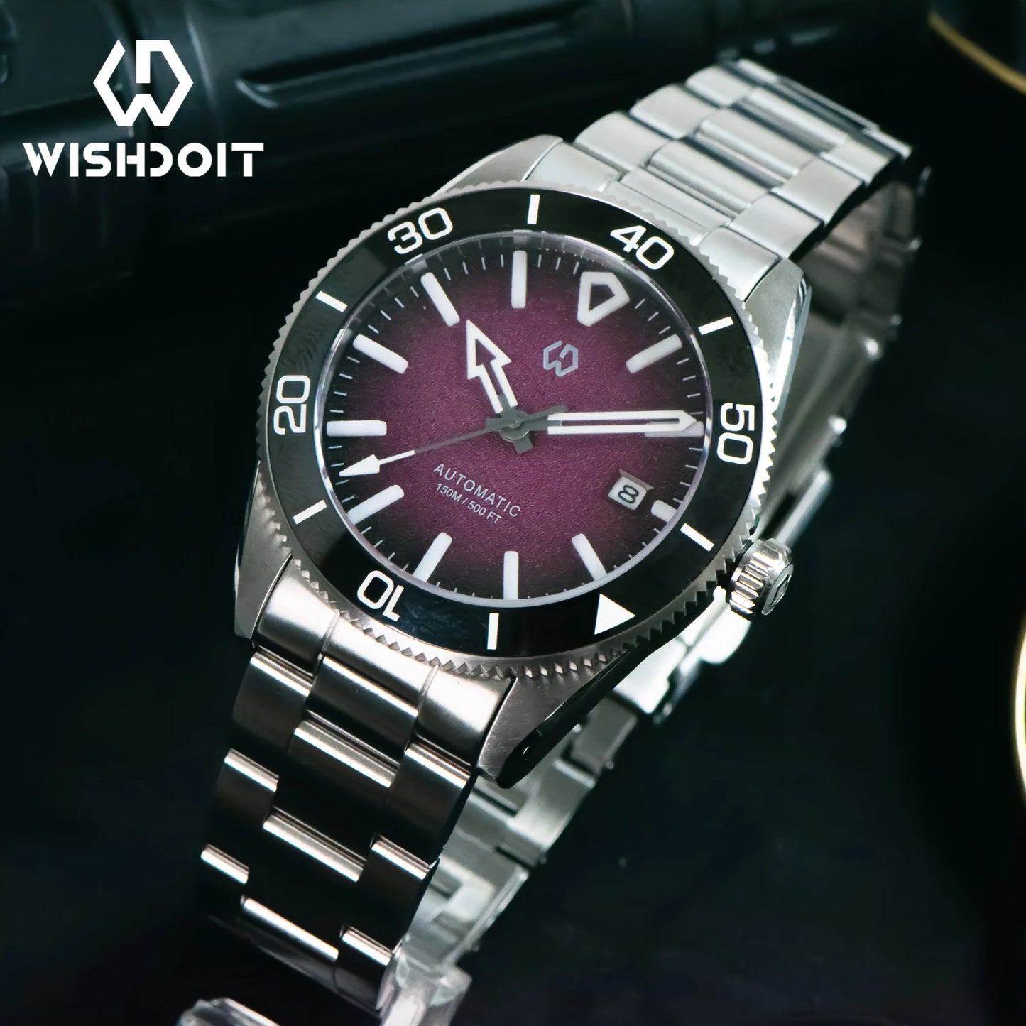 WSD9017 Men's Automatic Watch Mechanical 3D Dimensional Luminous Watch Needle Ceramic Bezel 150 Meters Waterproof Diving