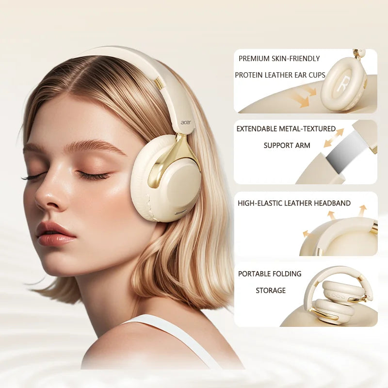 Acer OHR524 ANC Wireless Bluetooth Headphones 360° Surround Sound Gaming Headset with HD Mic, Noise Cancellation & 100H Battery