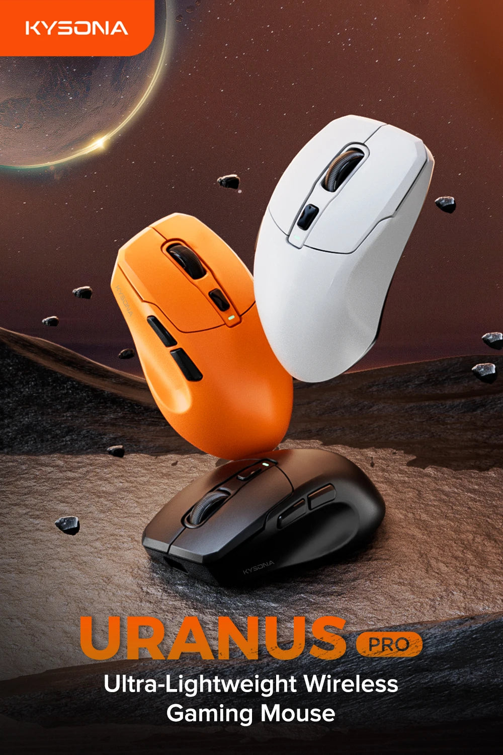 KYSONA Uranus PRO Wireless Gaming Mouse PAW3395, 26,000 DPI, 8KHz Polling Rate, Ultra-Lightweight Ergonomic Wireless Gaming Mouse for PC
