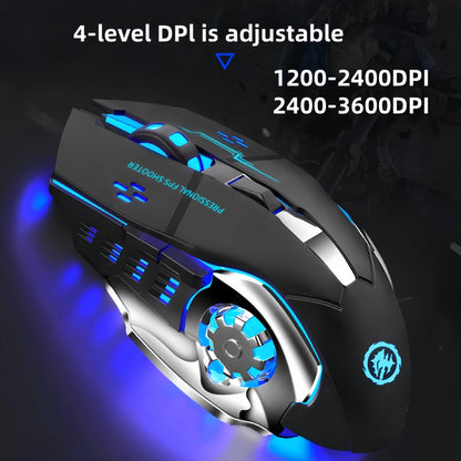Uppladdningsbar trådlös gamingmus – tyst Bluetooth/USB, RGB-belysning, e-sport för PC