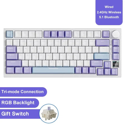 AJAZZ AK820 Mechanical Keyboard Hot-Swappable 82-Key Wired Keyboard with Rotary Volume Knob for Office, Gaming & Home