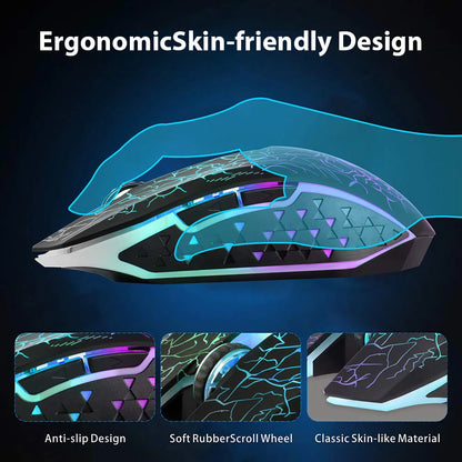 Wireless Gaming Mouse 2.4G Rechargeable Bluetooth Mouse with RGB Backlight, 6-Button Wireless Gaming Mouse for PC, Laptop & E-Sports