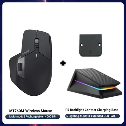 Rapoo MT760 Multi-Mode Rechargeable Wireless Mouse, Ergonomic Bluetooth Mouse with 4000 DPI, Easy-Switch for Up to 4 Devices, USB-C Rechargeable