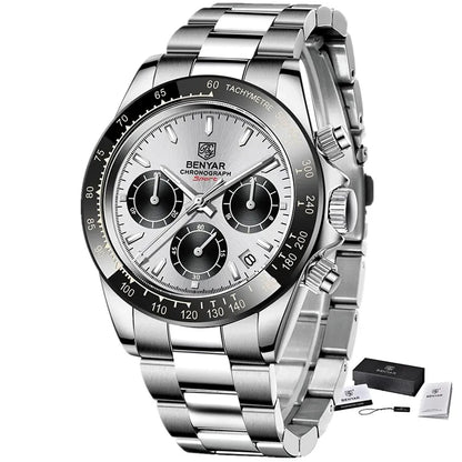 Zegarki męskie BENYAR – luksusowy chronograf, model sportowy, wodoodporny, ze stali nierdzewnej, z mechanizmem kwarcowym