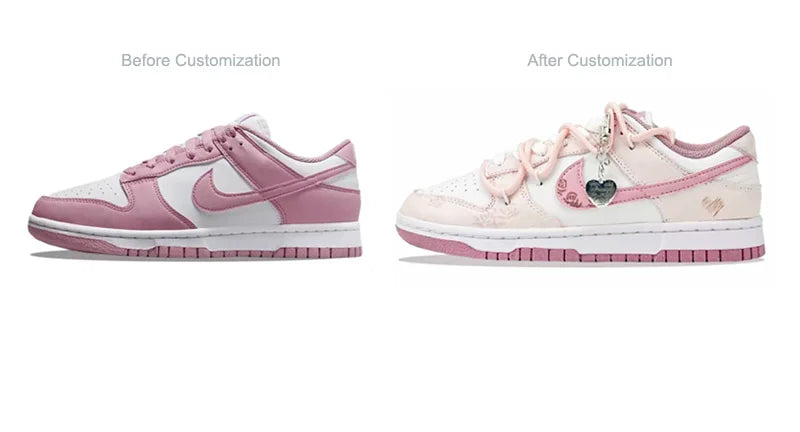 Spersonalizowane trampki Nike Dunk „Honeyed Rose” – nowe chińskie ręcznie malowane damskie buty skateboardowe typu low-top z motywem serca