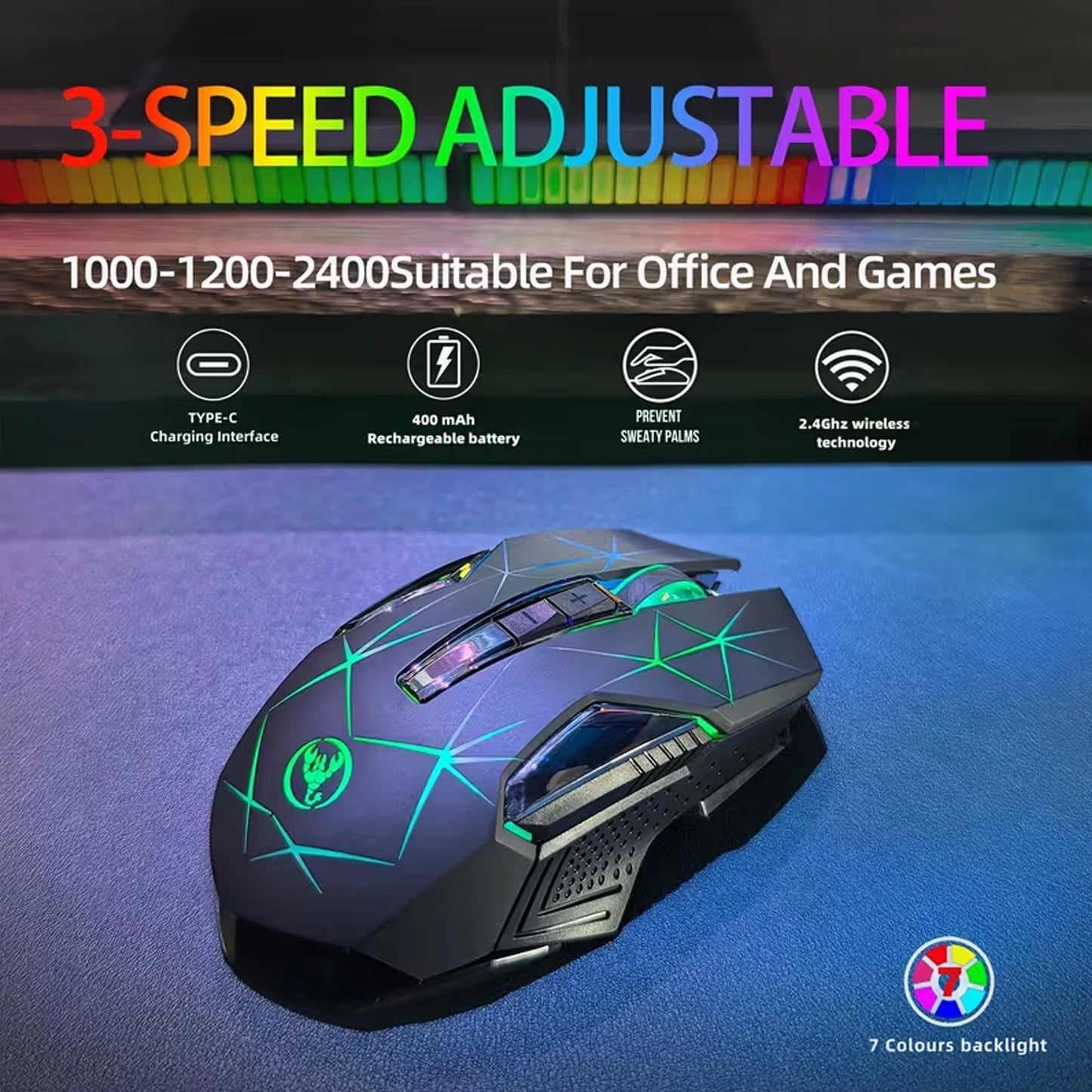 Wireless Gaming Mouse 2.4G Rechargeable Gaming Mouse with RGB Breathing Light, 2400 DPI, 6 Buttons, Instant Response Wireless Mouse for PC, Laptop & Gaming Switch