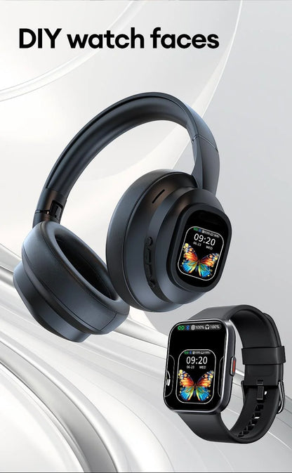 AI LCD Touch Screen Wireless Bluetooth Headphones – ANC Noise Cancelling Deep Bass Gaming Headset with HD Mic
