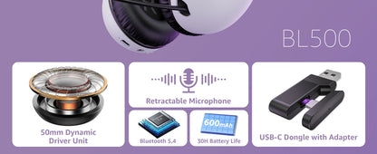 Acinaci BL500 Wireless Gaming Headset 2.4G Bluetooth 5.3 & Wired – Noise Cancelling Mic, 30H Battery, 50mm Drivers for PC, PS5, PS4