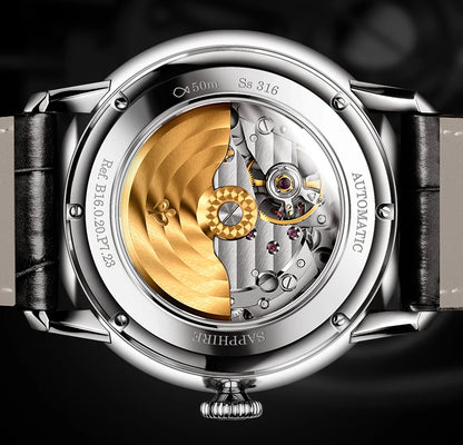 PONIGER Sapphire Crystal Glass Wrist Watch Painting Dial Man Leather Automatic Wristwatch MIYOTA 8219