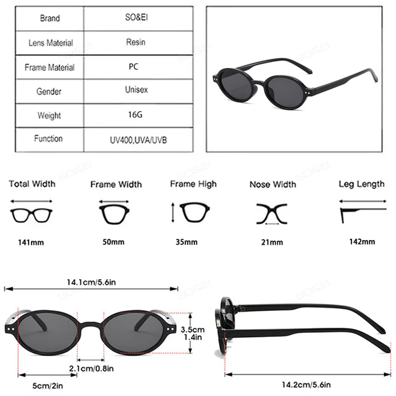 SO&EI Retro Small Oval Sunglasses Women Fashion Rivets Leopard Men Punk Shades UV400 Sun Glasses