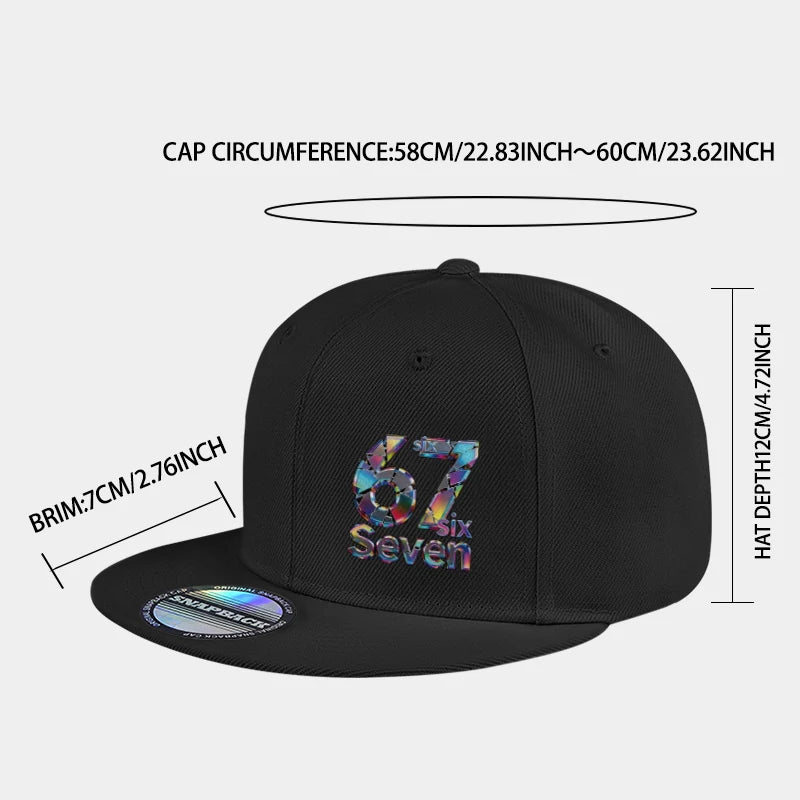 Cool lasertrykt „67“ digitalprintet hiphop-kasket med flad skygge – justerbar hiphop-kasket til udendørs brug, casual, unisex