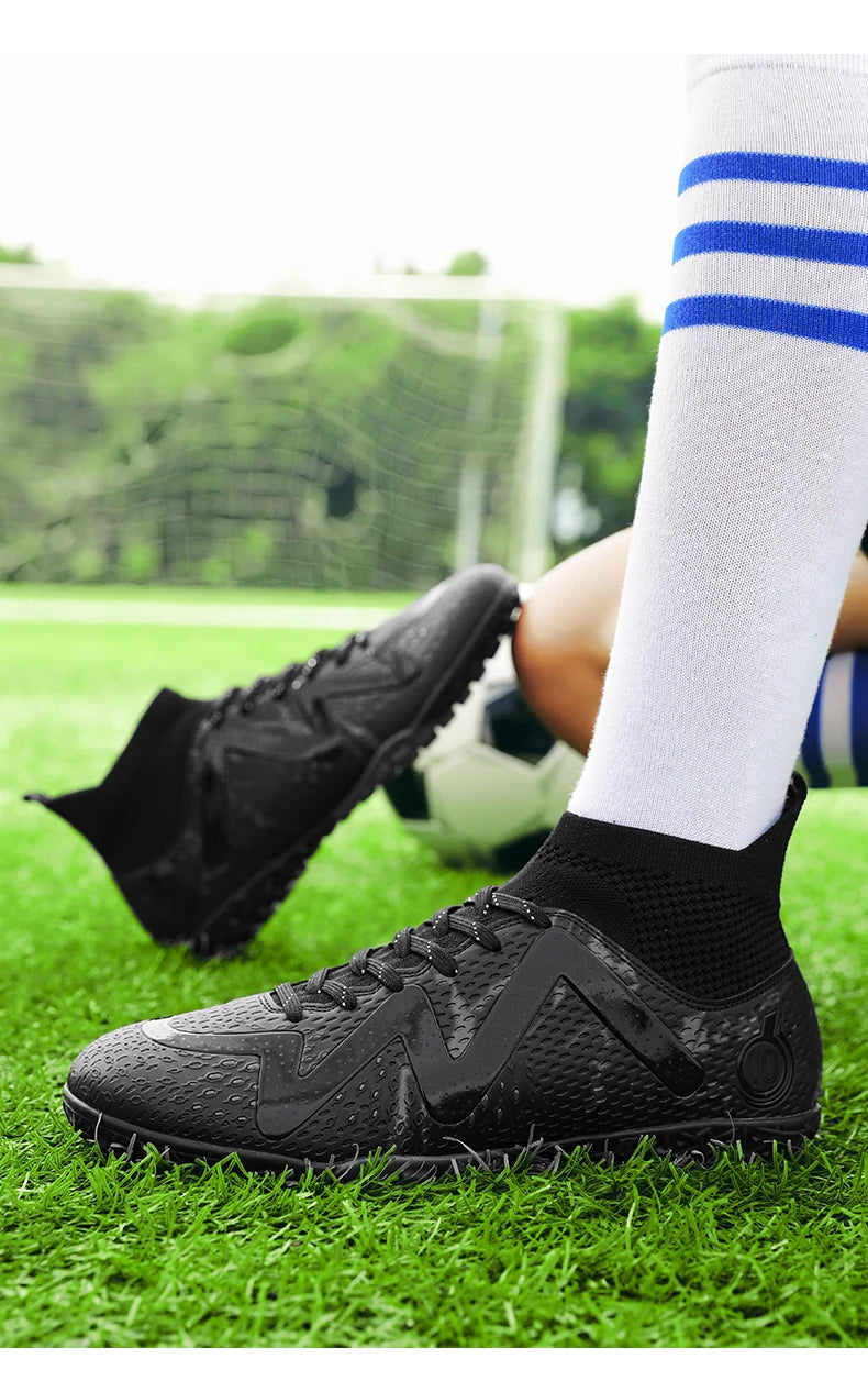 Chaussures de Football professionnelles FG/TF pour adultes, bottes de Football à longues pointes antidérapantes, crampons à cheville haute pour jeunes enfants, baskets de Football en herbe ﻿