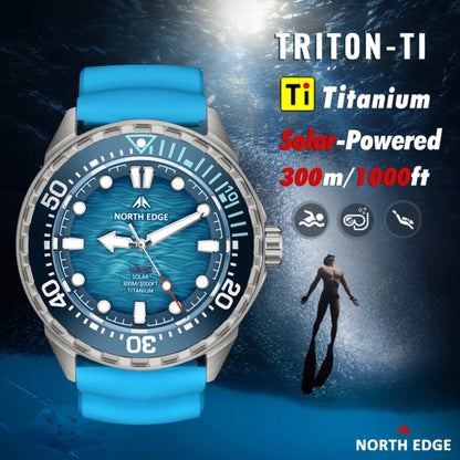 NORTH EDGE TRITON-TI Titanium Stainless Solar-Powered Diving Watch Luxury Quartz Watches For Men 300M Waterproof 180+ Day Power