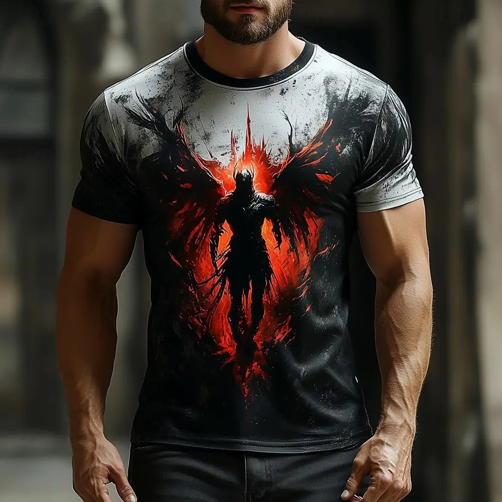 Angel Printed Men's and Women's Casual Short Sleeve T-Shirt Round Neck Fashion Trend Super Cool Men's Daily New Clothing
