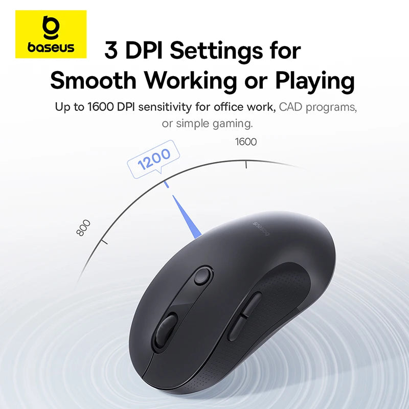 Baseus Wireless Mouse Bluetooth 5.3 Ergonomic Silent Mouse, 2.4GHz Rechargeable Office Mouse with 7 Buttons, Adjustable DPI for Laptop, MacBook, PC & Tablet