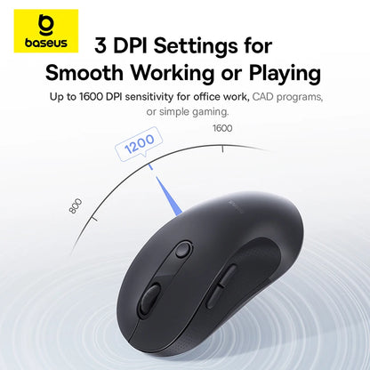Baseus Wireless Mouse Bluetooth 5.3 Ergonomic Silent Mouse, 2.4GHz Rechargeable Office Mouse with 7 Buttons, Adjustable DPI for Laptop, MacBook, PC & Tablet