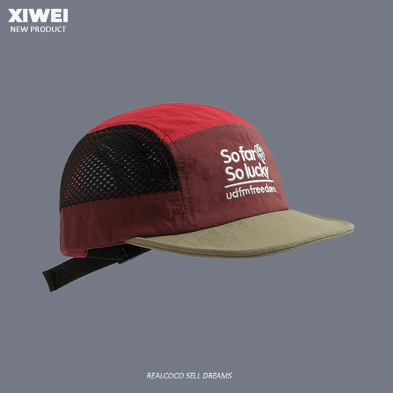 Summer Color Matching Embroidered Quick-drying Hat Men and Women Outdoor Sports Breathable Mesh Sunshade Five-panel Baseball Cap
