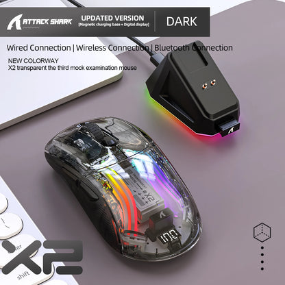 Attack Shark X2PRO Bluetooth Mouse Tri-Mode Wireless RGB Gaming Mouse with Magnetic Charging Dock, Transparent Design, Battery Indicator for PC, Laptop & Mobile