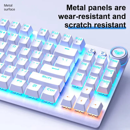AULA F3001 Mechanical Keyboard Bluetooth Wireless Three Mode Metal Panel Two-color Injection Molding Cool Backlight Effect 87Key