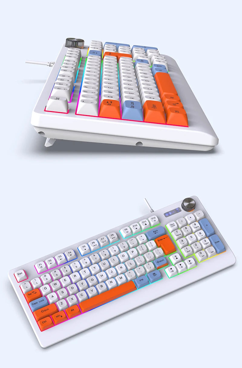 93 Keys Wired RGB Gaming Keyboard Two Tone PBT Ball Keycaps Mechanical Feeling Portable Keyboard for Laptop Office Gamer Typing