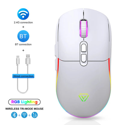 Tri-Mode Wireless Gaming Mouse with Bluetooth 2.4G & Wired Connection, 10000 DPI RGB Esports Mouse with 7 Buttons and Rechargeable Battery