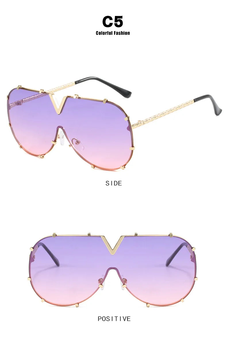 Trendy Rivets Metal Frame Oversized Pilot Women Sunglasses Brand Design Men Sunglass UV400 Outdoor Driving Travel Luxury Goggles