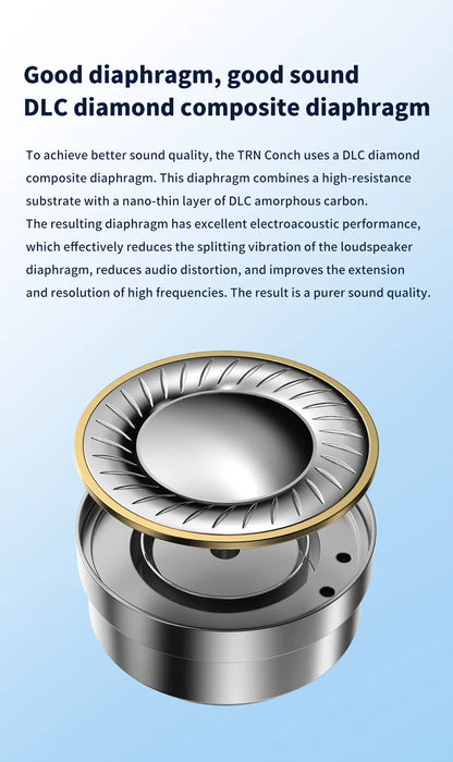 TRN Conch In-Ear Monitor Earphones – DLC Diamond Diaphragm Dynamic Driver HiFi Wired Earbuds with Tuning Nozzle Filters