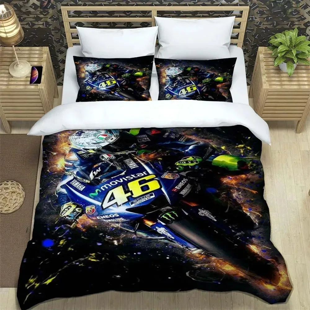 Motorcycle Fleet VR-46 Pattern Quilt Cover With Pillowcases Microfiber 3D Digital Printed Bedding Set Twin Full Queen King