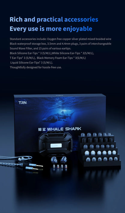 TRN Whale Shark Hybrid Earphones Triple Dynamic Driver + Planar In-Ear Monitors, HiFi Wired Hybrid Earphones with High Resolution Audio, Audiophile IEM Headphones