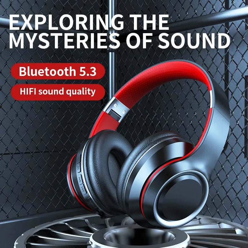 Shoumi Wireless Bluetooth 5.0 Headphones with Mic, TF Card MP3 Player, Deep Bass Over-Ear Gaming Headset with Display Screen