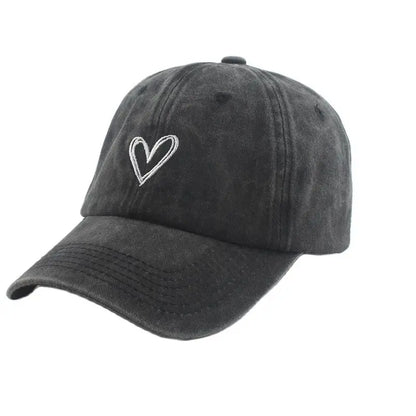 Cappellini da baseball sportivi e alla moda per uomo e donna con ricamo a forma di cuore, cappellino snapback in cotone lavato, modello “Dad Hat”