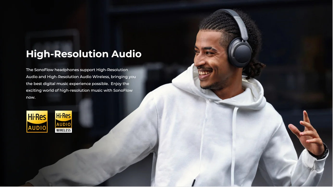 1MORE SonoFlow Active Noise Cancelling Headphones Wireless Bluetooth 5.0 HiFi Headset with 70H Playtime, LDAC Audio, Clear Calls & ANC Technology